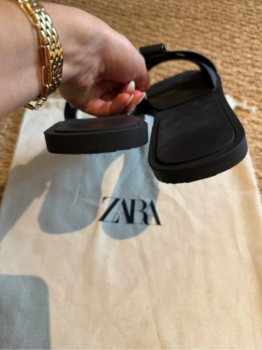 Zara Matte Black Rubberized Crossover Sandals Size 38 - Picture 9 of 14